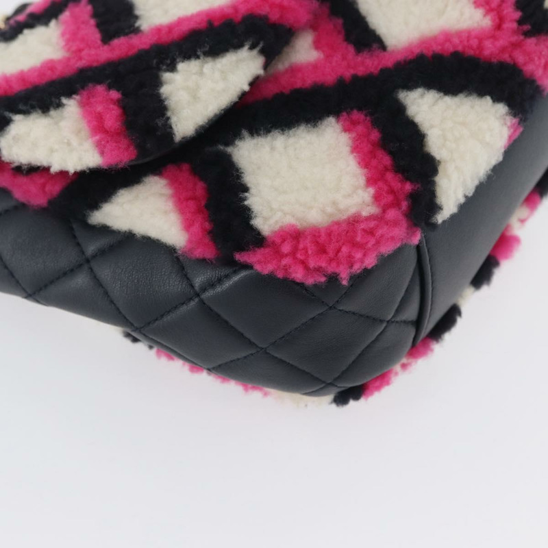 【日本直送】香奈兒 (CHANEL) 絎縫鏈條單背包 Mouton 黑色粉紅色 CC 正品 171163SAM-11