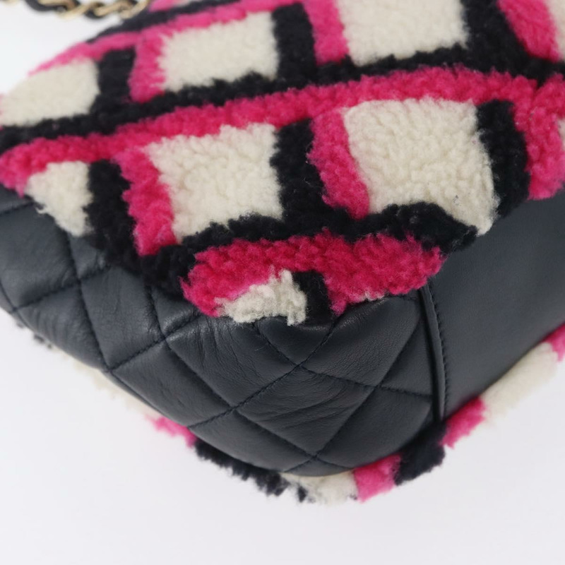 【日本直送】香奈兒 (CHANEL) 絎縫鏈條單背包 Mouton 黑色粉紅色 CC 正品 171163SAM-13