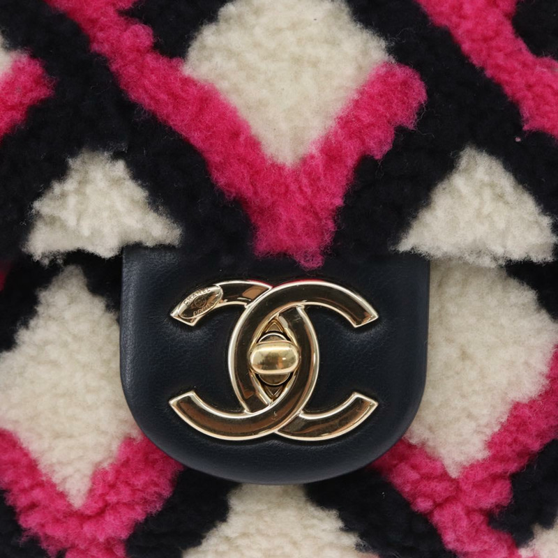 【日本直送】香奈兒 (CHANEL) 絎縫鏈條單背包 Mouton 黑色粉紅色 CC 正品 171163SAM-15