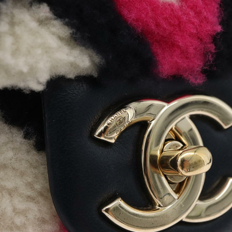 【日本直送】香奈兒 (CHANEL) 絎縫鏈條單背包 Mouton 黑色粉紅色 CC 正品 171163SAM-16