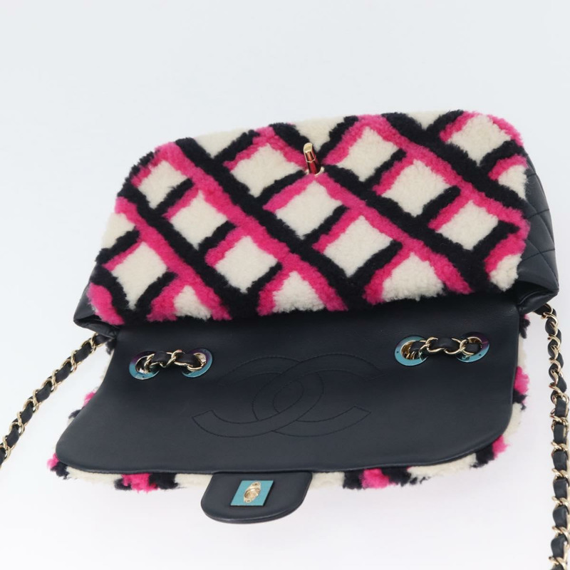 【日本直送】香奈兒 (CHANEL) 絎縫鏈條單背包 Mouton 黑色粉紅色 CC 正品 171163SAM-17