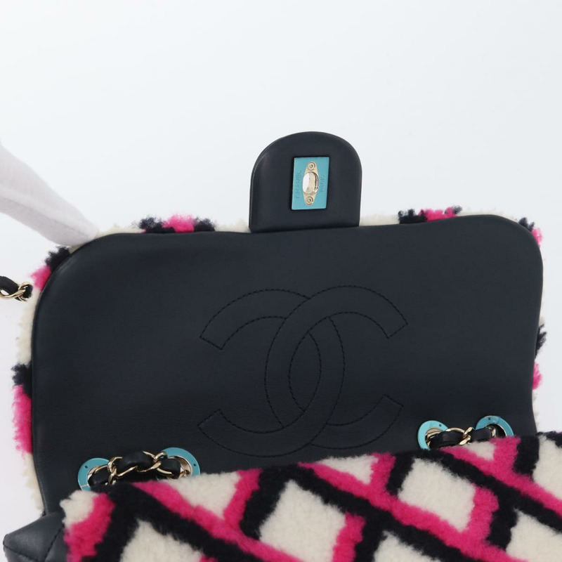 【日本直送】香奈兒 (CHANEL) 絎縫鏈條單背包 Mouton 黑色粉紅色 CC 正品 171163SAM-18