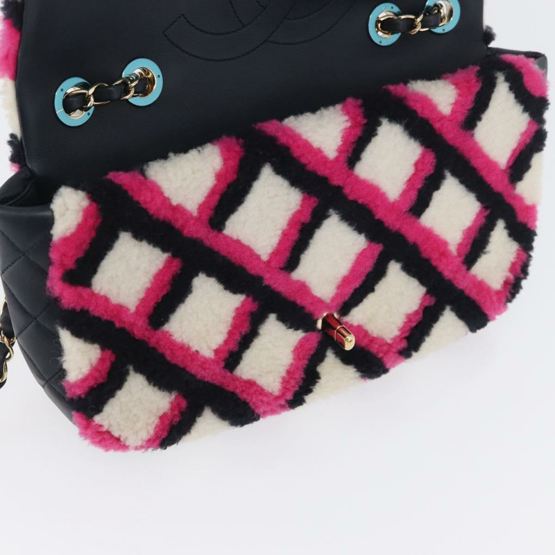 【日本直送】香奈兒 (CHANEL) 絎縫鏈條單背包 Mouton 黑色粉紅色 CC 正品 171163SAM-19