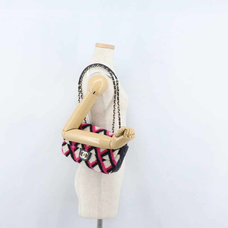 【日本直送】香奈兒 (CHANEL) 絎縫鏈條單背包 Mouton 黑色粉紅色 CC 正品 171163SAM-29