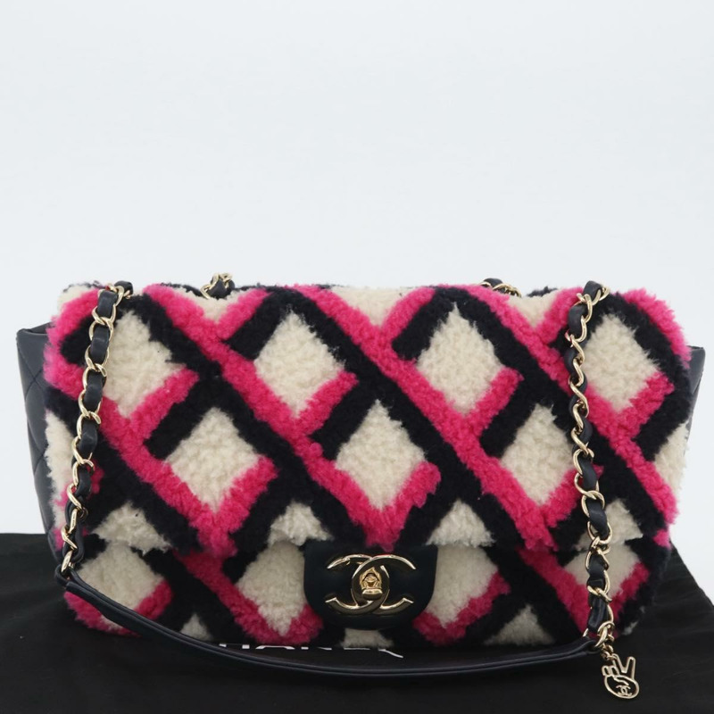 【日本直送】香奈兒 (CHANEL) 絎縫鏈條單背包 Mouton 黑色粉紅色 CC 正品 171163SAM-30
