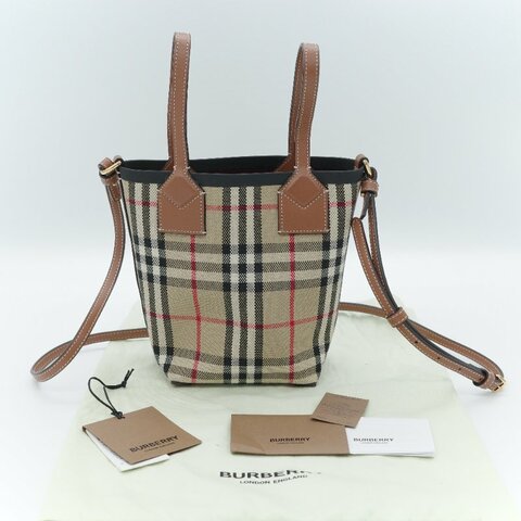 Burberry 巴寶莉 經典格紋 London 典藏米色 帆布 迷你 托特包 手提包 肩背包