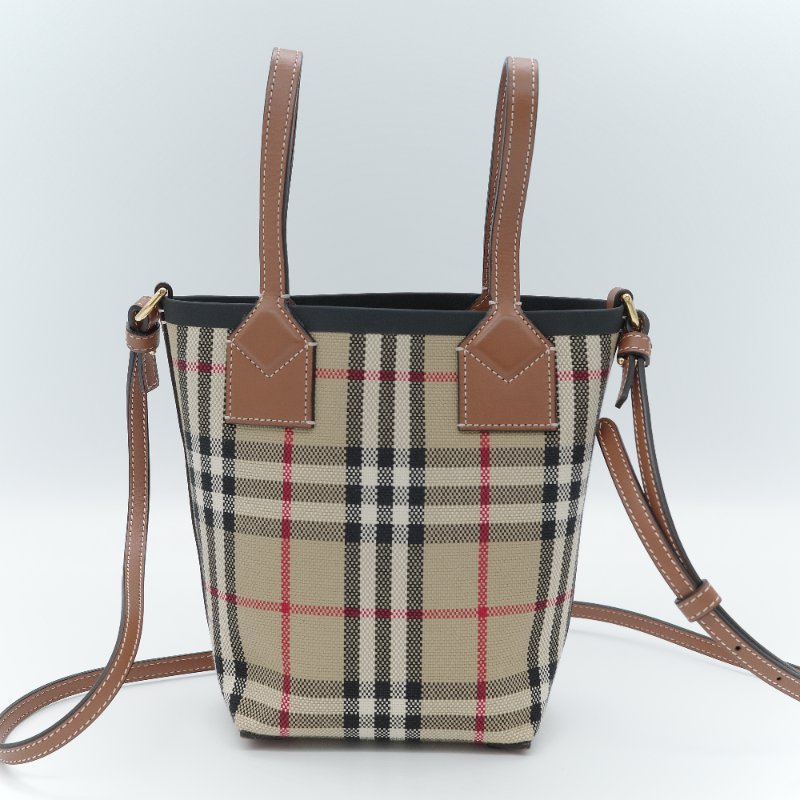 Burberry 巴寶莉 經典格紋 London 典藏米色 帆布 迷你 托特包 手提包 肩背包-1