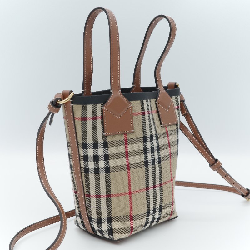 Burberry 巴寶莉 經典格紋 London 典藏米色 帆布 迷你 托特包 手提包 肩背包-2