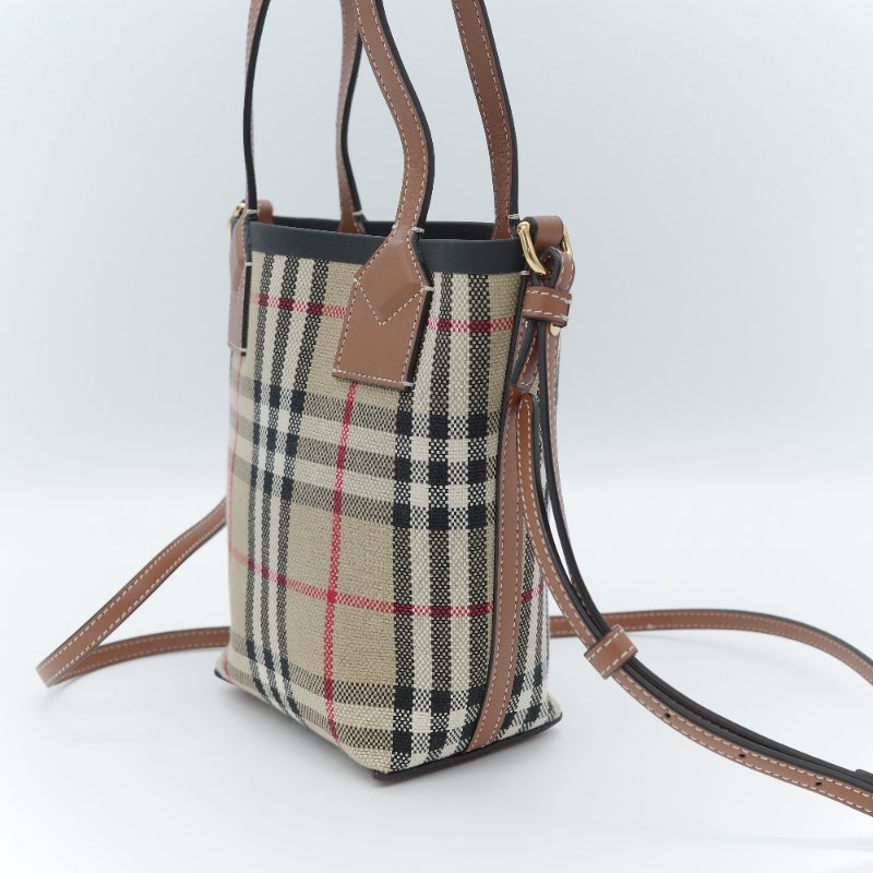 Burberry 巴寶莉 經典格紋 London 典藏米色 帆布 迷你 托特包 手提包 肩背包-3
