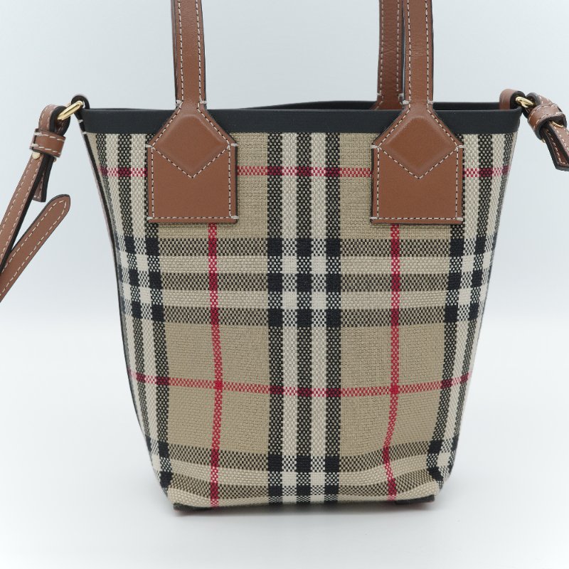 Burberry 巴寶莉 經典格紋 London 典藏米色 帆布 迷你 托特包 手提包 肩背包-4