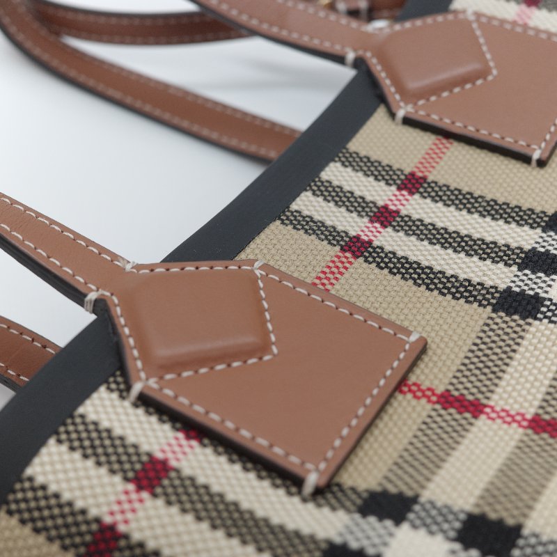 Burberry 巴寶莉 經典格紋 London 典藏米色 帆布 迷你 托特包 手提包 肩背包-8