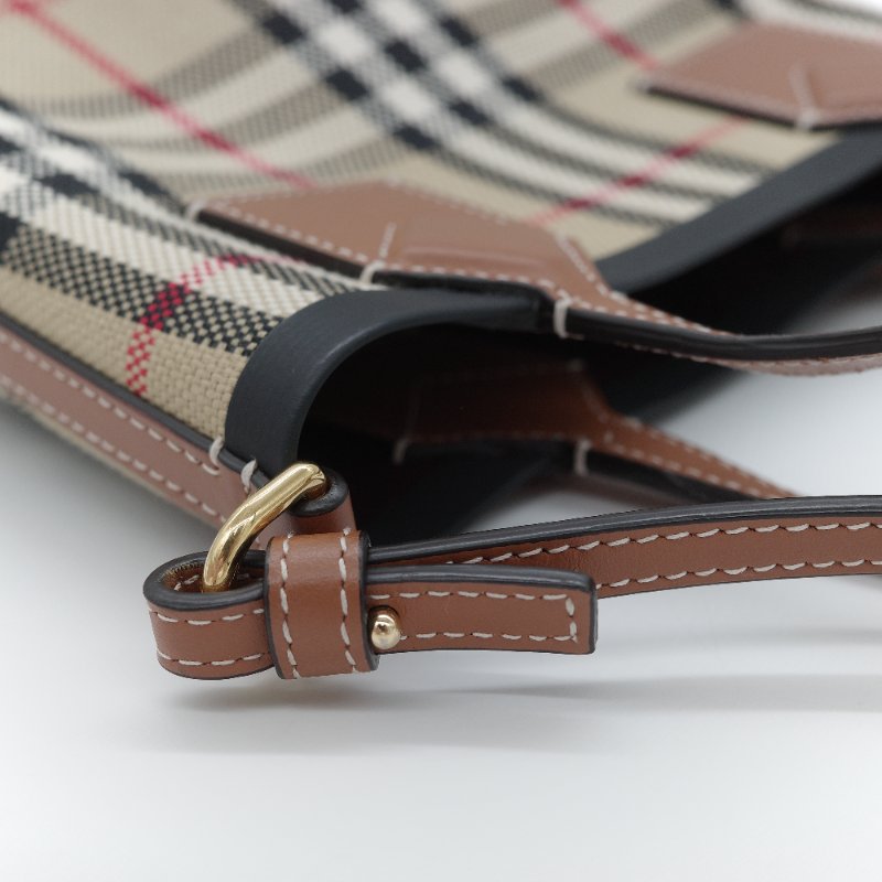 Burberry 巴寶莉 經典格紋 London 典藏米色 帆布 迷你 托特包 手提包 肩背包-10