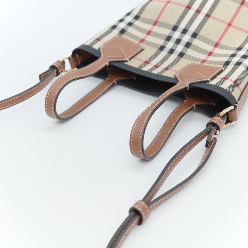 Burberry 巴寶莉 經典格紋 London 典藏米色 帆布 迷你 托特包 手提包 肩背包-15