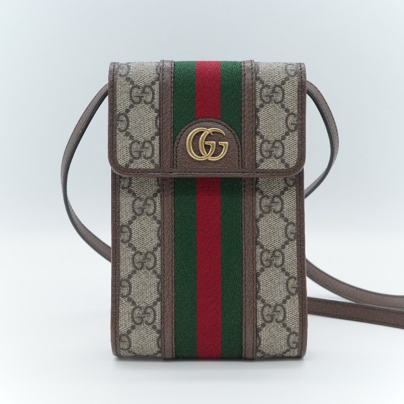 Gucci 古馳 Ophidia GG 經典棕色 帆布 直式翻蓋手機包-1