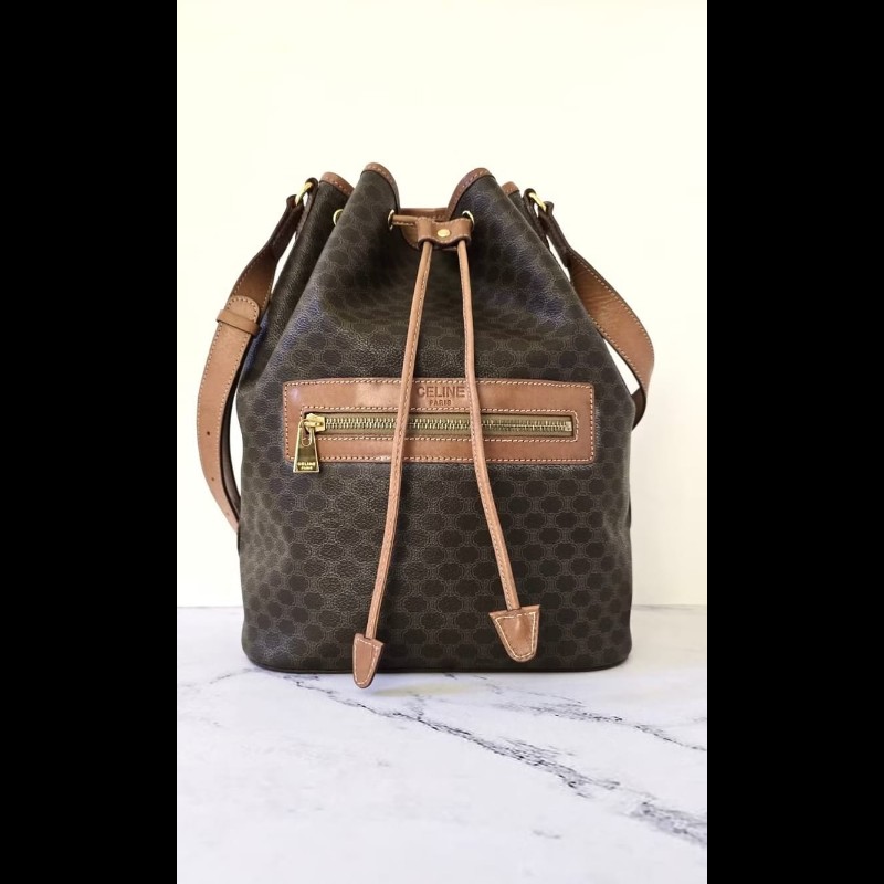 【LA LUNE】絕版古董包 Celine老花中古水桶包 單肩包 皮革包 斜背復古二手-0