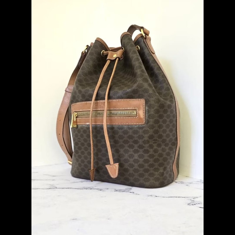 【LA LUNE】絕版古董包 Celine老花中古水桶包 單肩包 皮革包 斜背復古二手-1