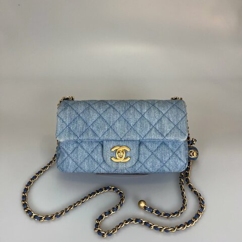 CHANEL CF20牛仔單寧金球側肩包