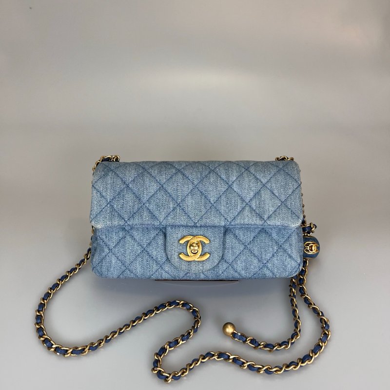 CHANEL CF20牛仔單寧金球側肩包-0