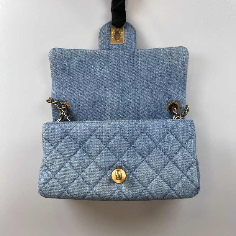 CHANEL CF20牛仔單寧金球側肩包-5