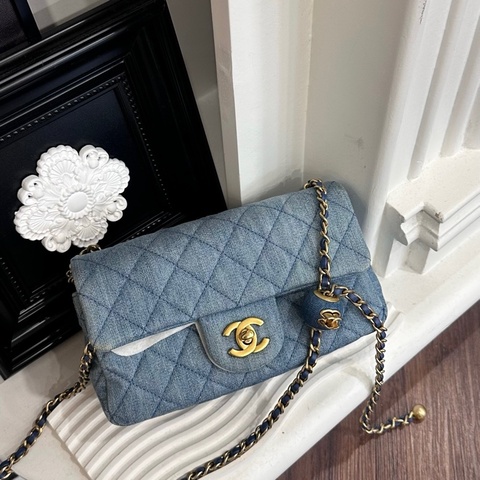 CHANEL CF20牛仔單寧金球側肩包
