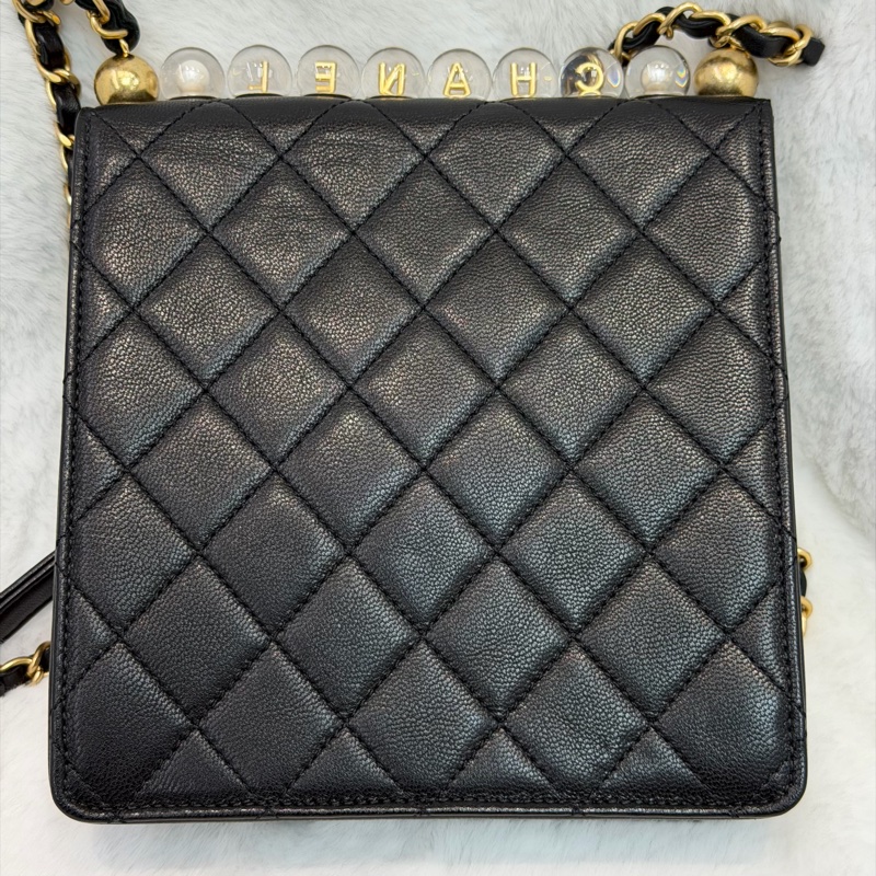 CHANEL Matelasse Pearl Chain Bag 直版珍珠翻蓋單肩斜背包 I625-31