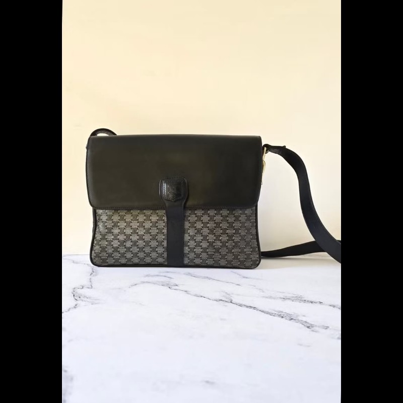 【LA LUNE】中古包 Celine黑灰色凱旋門豆腐包 單肩包 側背包 斜背包 二手包-0