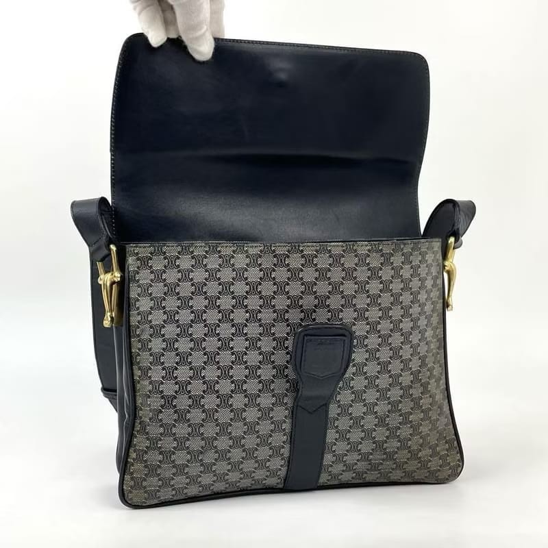 【LA LUNE】中古包 Celine黑灰色凱旋門豆腐包 單肩包 側背包 斜背包 二手包-7