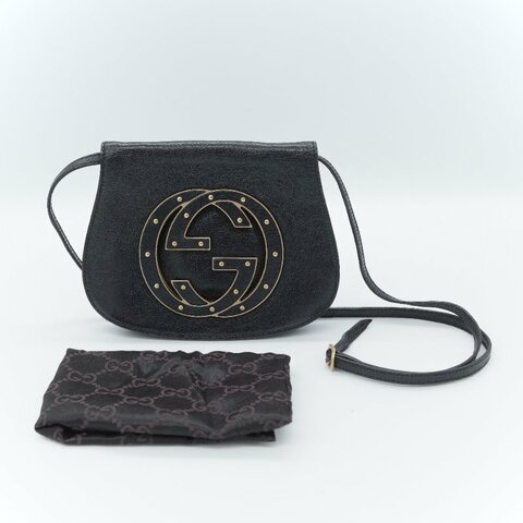 Gucci 古馳 Blondie 鉚釘小號 黑色 真皮 斜背包 半月包