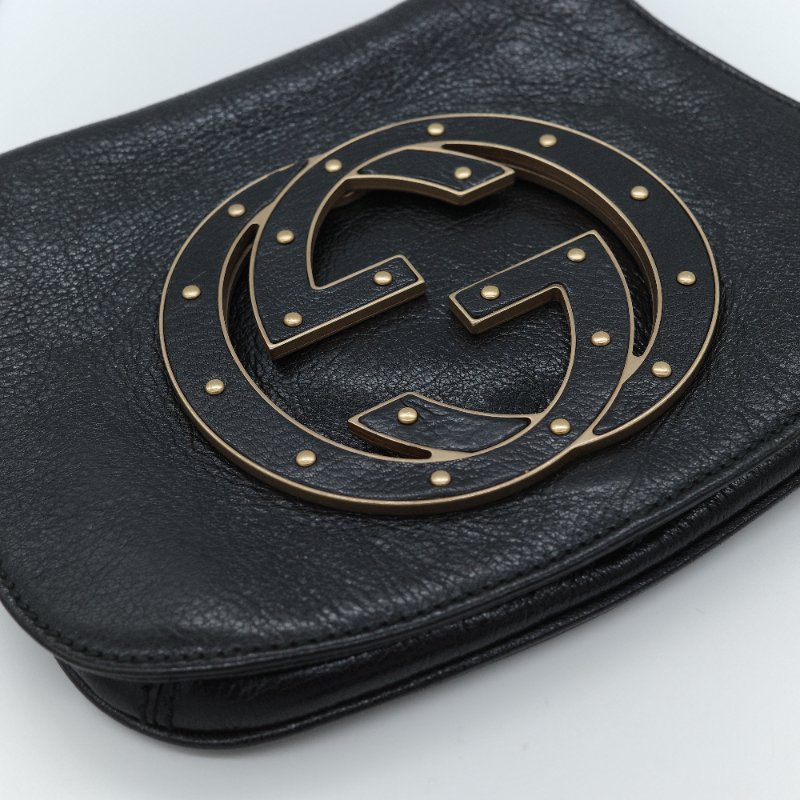 Gucci 古馳 Blondie 鉚釘小號 黑色 真皮 斜背包 半月包-2