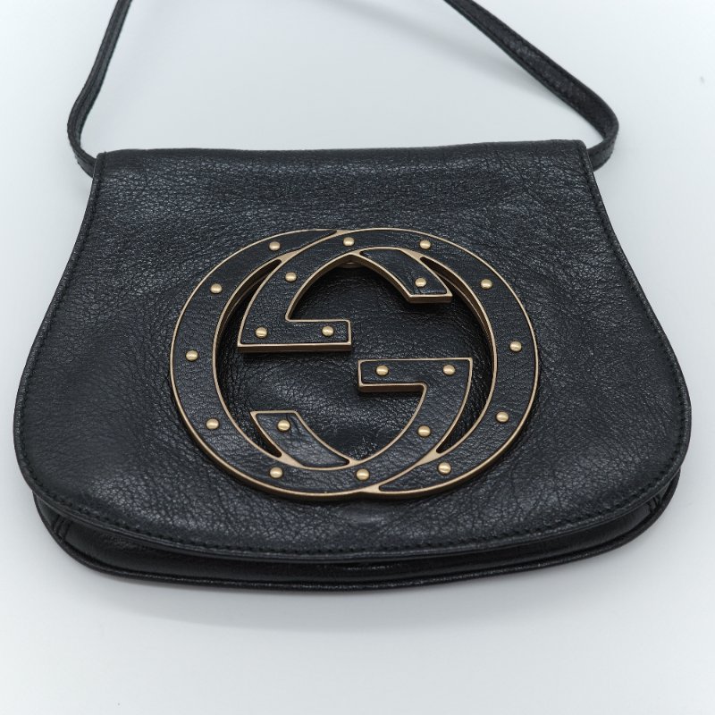Gucci 古馳 Blondie 鉚釘小號 黑色 真皮 斜背包 半月包-4