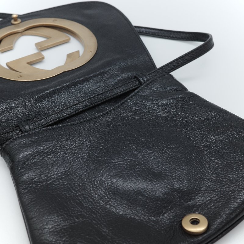 Gucci 古馳 Blondie 鉚釘小號 黑色 真皮 斜背包 半月包-7