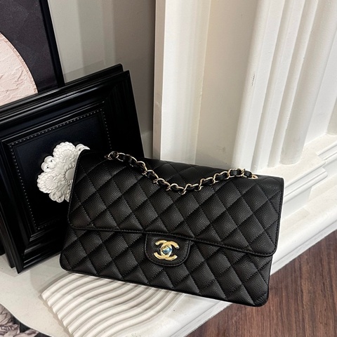CHANEL CF25荔枝黑側肩包 A01112/晶片款