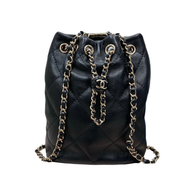 CHANEL 香奈兒 AS4810 金球雙肩束口後背包 小羊皮 黑色 淺金色-0