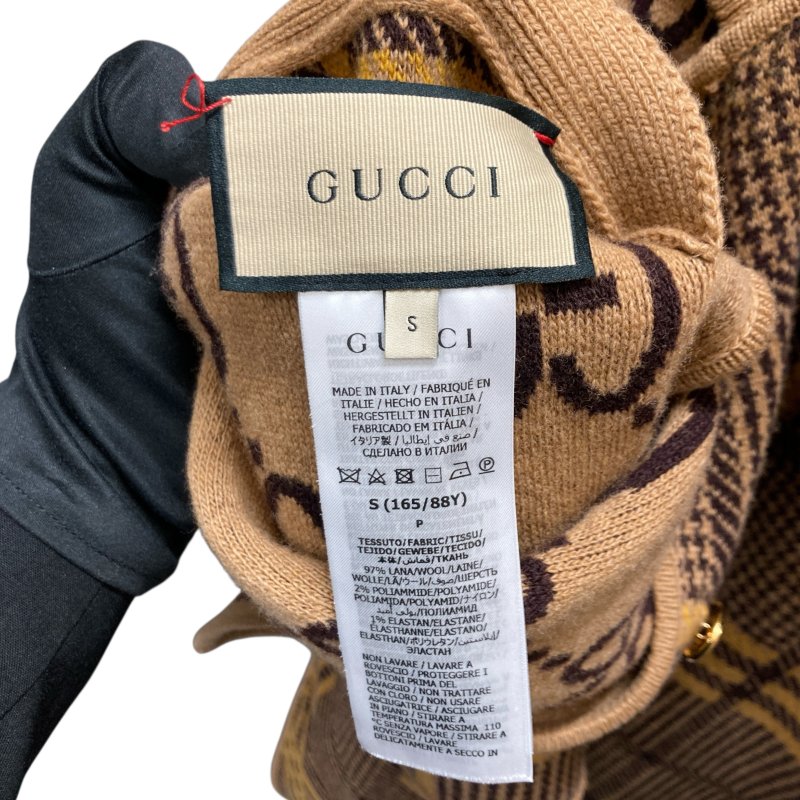 GUCCI 古馳 雙面穿斗篷 披肩 外套 羊毛 棕色 格紋/老花-9