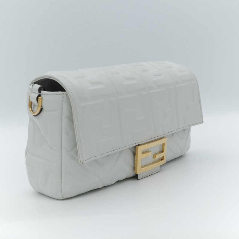 Fendi 芬迪 FF logo Baguette 白色 nappa牛皮 3D 浮雕 肩背包 法棍包-2