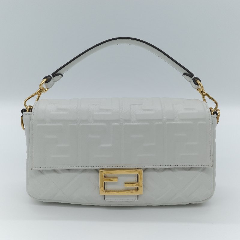 Fendi 芬迪 FF logo Baguette 白色 nappa牛皮 3D 浮雕 肩背包 法棍包-5