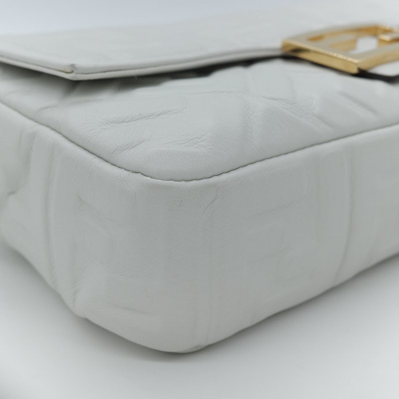 Fendi 芬迪 FF logo Baguette 白色 nappa牛皮 3D 浮雕 肩背包 法棍包-7
