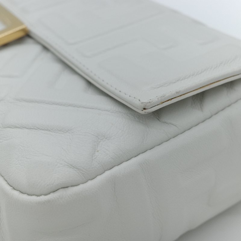 Fendi 芬迪 FF logo Baguette 白色 nappa牛皮 3D 浮雕 肩背包 法棍包-8