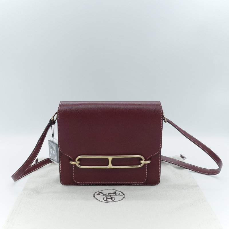 Hermes 愛馬仕 Roulis 23 豬鼻子 T刻 酒紅色 小牛皮 肩背包 斜掛包-1