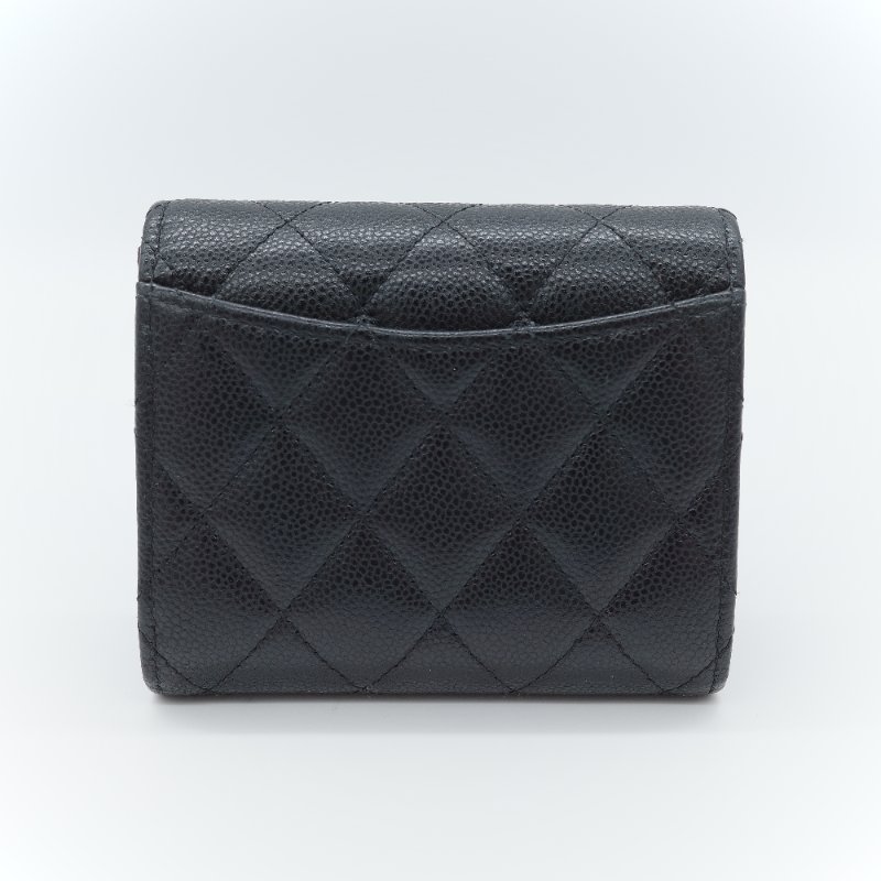 Chanel 香奈兒 經典翻蓋 黑色荔枝紋小牛皮 金扣短夾皮夾-2