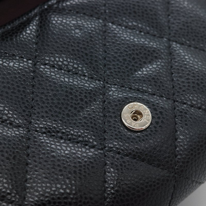 Chanel 香奈兒 經典翻蓋 黑色荔枝紋小牛皮 金扣短夾皮夾-7