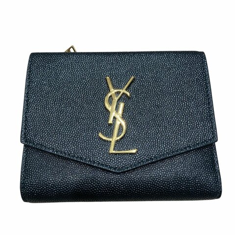 SAINT LAURENT 聖羅蘭 582296 UPTOWN SHORT WALLET 荔枝皮革 短夾 中夾 黑色 金色