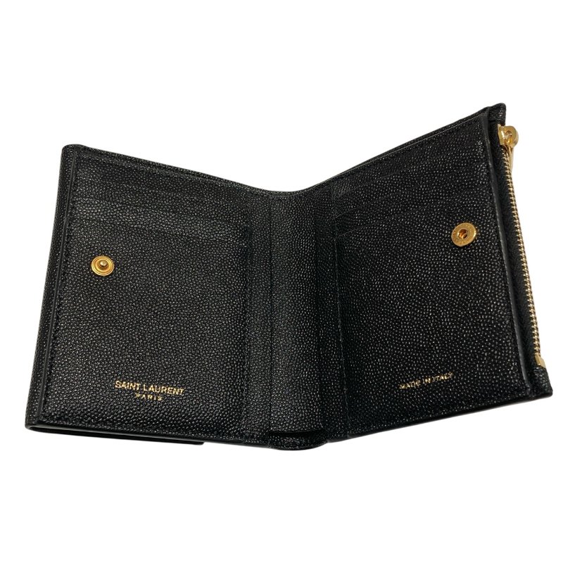 SAINT LAURENT 聖羅蘭 582296 UPTOWN SHORT WALLET 荔枝皮革 短夾 中夾 黑色 金色-4