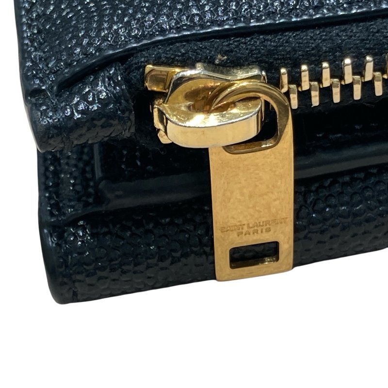 SAINT LAURENT 聖羅蘭 582296 UPTOWN SHORT WALLET 荔枝皮革 短夾 中夾 黑色 金色-5
