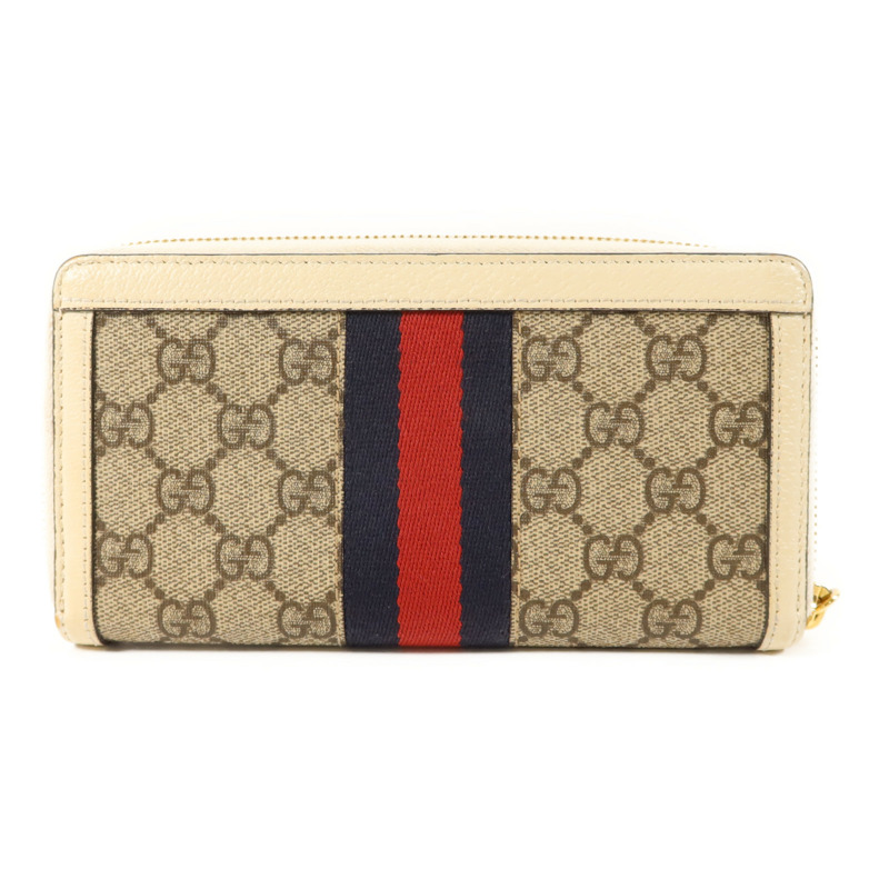 GUCCI 塗層帆布/牛皮皮革Zipper Long Wallet金扣拉鏈長錢包-1