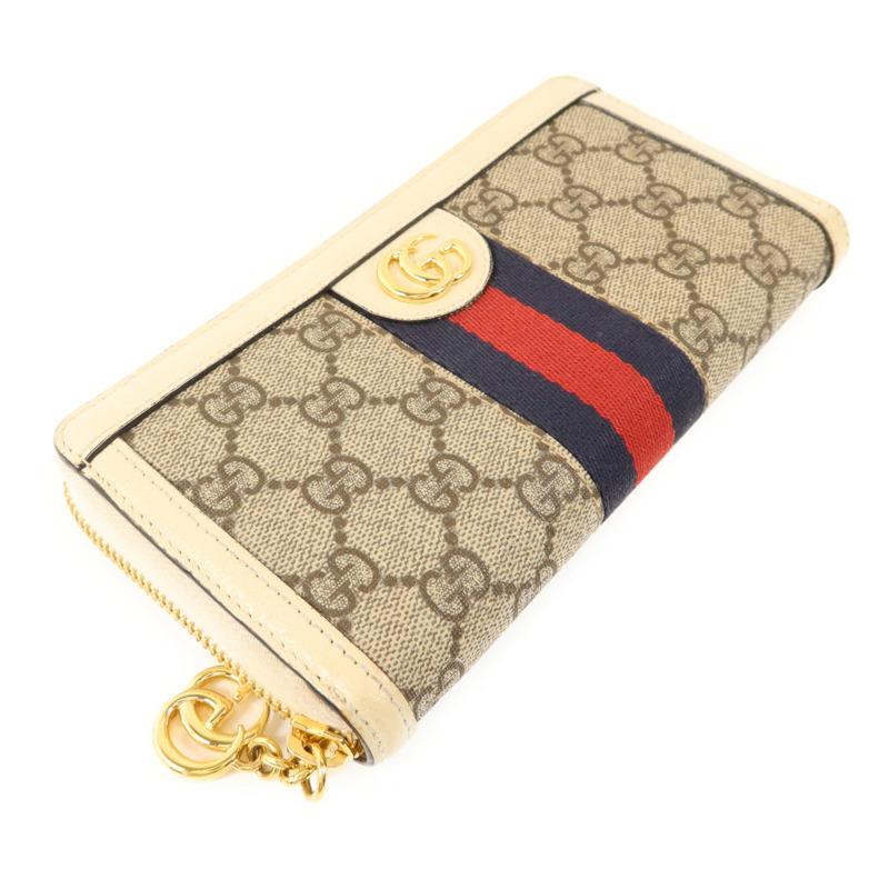 GUCCI 塗層帆布/牛皮皮革Zipper Long Wallet金扣拉鏈長錢包-2