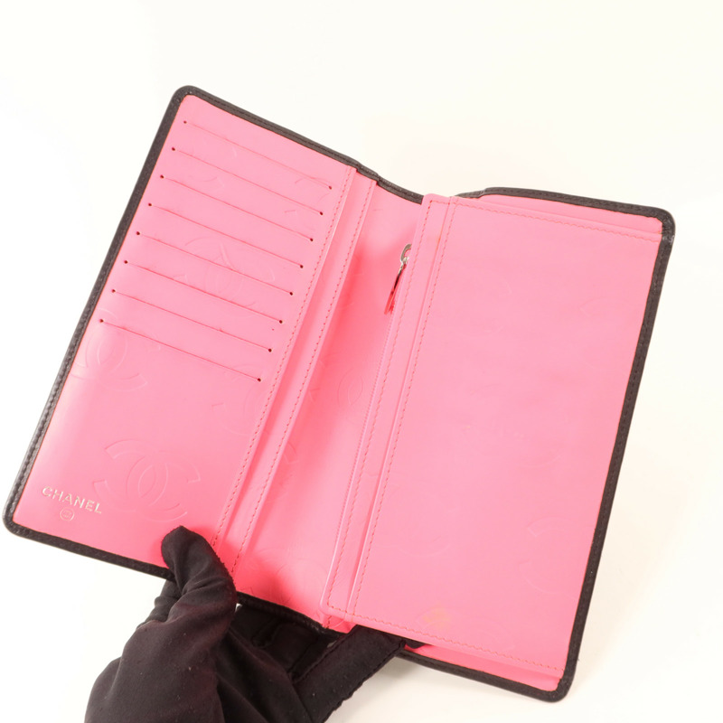 CHANEL 牛皮皮革Combon Long Wallet銀扣長錢包-4