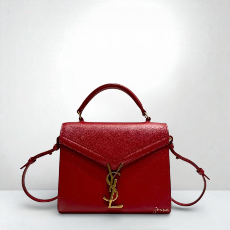 JY0098-YSL 紅色CASSANDRA粒面壓紋皮革迷你手提側背包-0