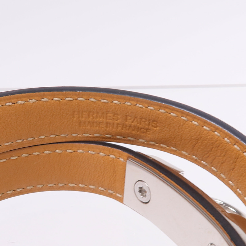 HERMES Chamonix皮革Rivale Double Tour Bracelet銀扣手帶Noir-7