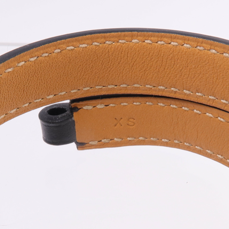 HERMES Chamonix皮革Rivale Double Tour Bracelet銀扣手帶Noir-8